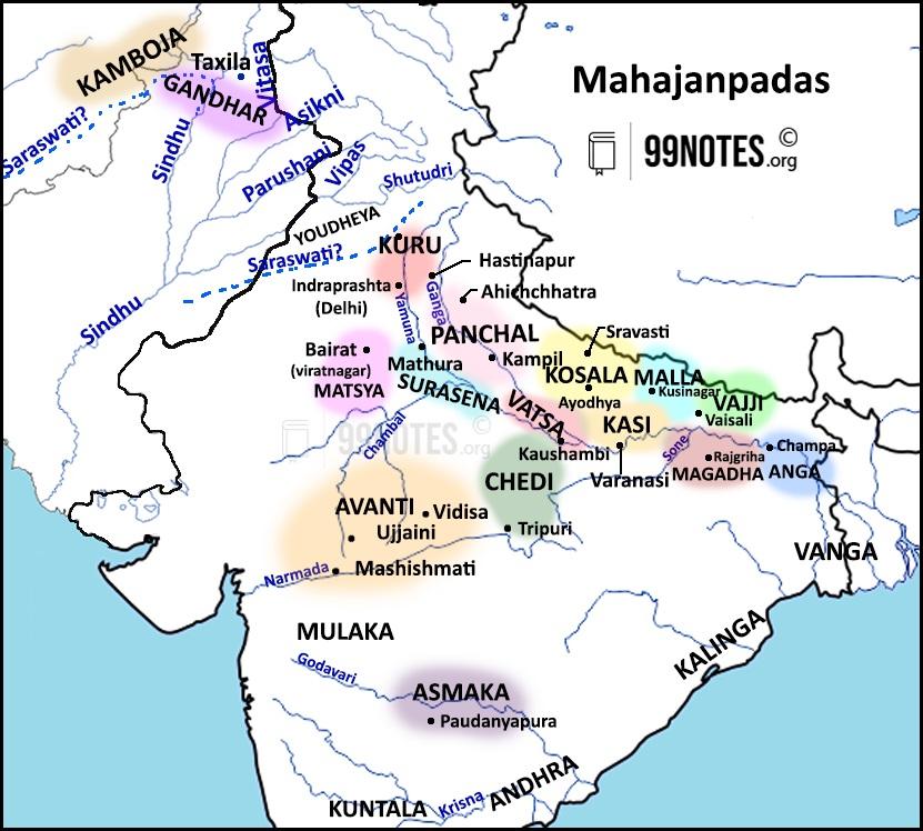 16 Mahajanapadas Map {With Name, Capital, And Area)