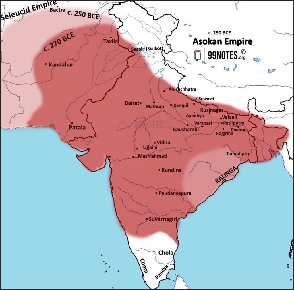 Mauryan Empire Map During Ashoka The Great