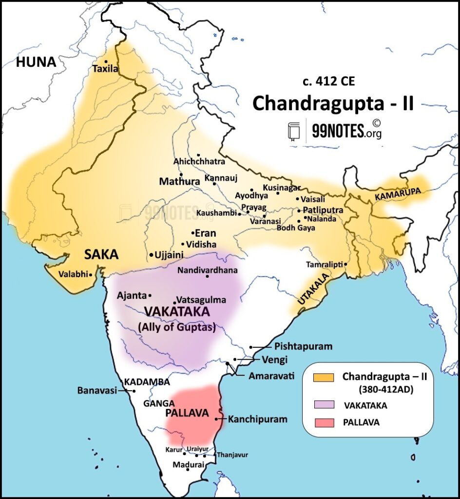 Chandragupta 2 Empire Map- Gupta Dynasty Upsc Notes