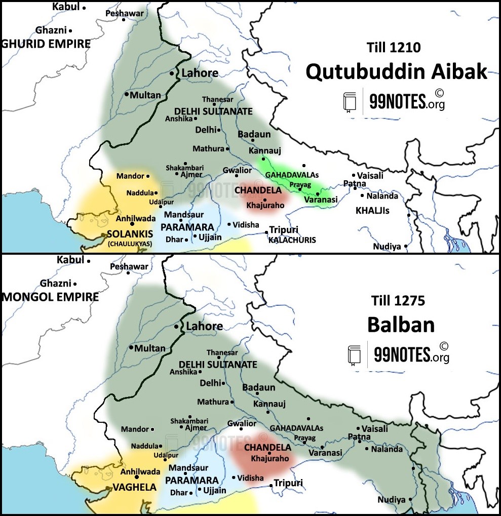 Map Of Delhi Sultanate During Qutubuddin Aibak And Balban From Slave Dynasty Upsc Notes 