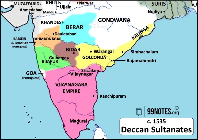 5 Deccan Sultanates During 1535 