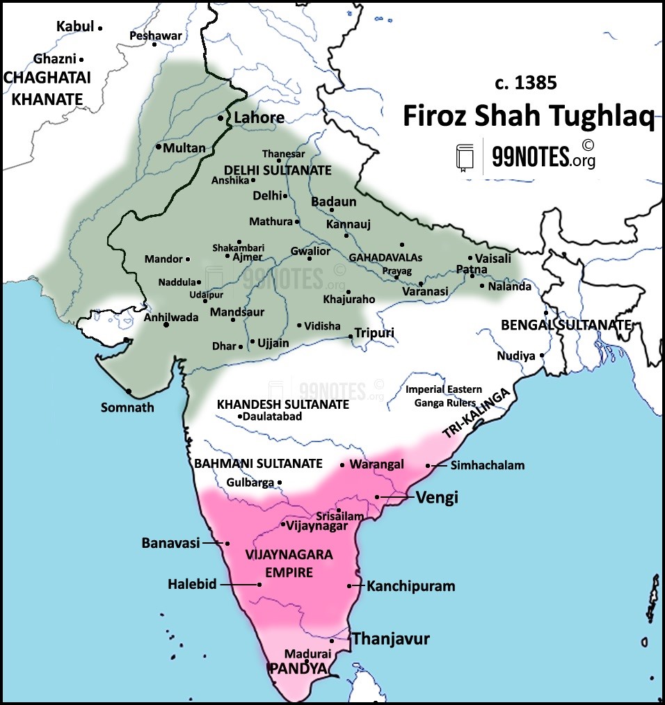 Map Of Delhi Sultanate Under Firoz Shah Tuglaq