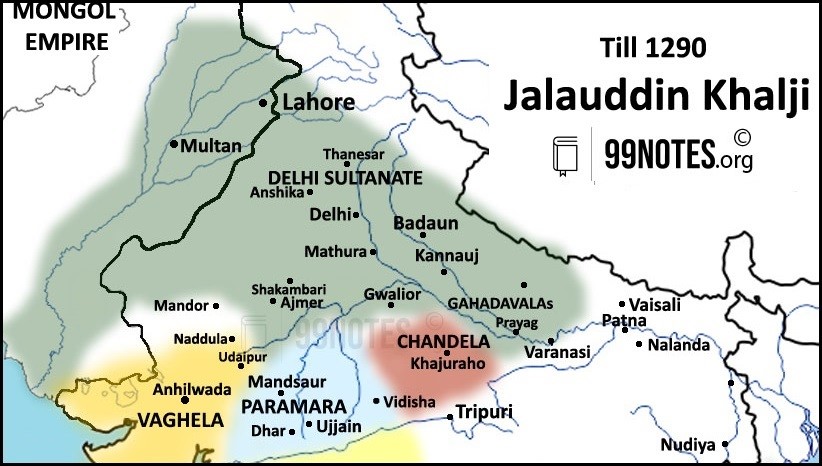 Map Of Delhi Sultanate Under Jalal-Ud-Din Khilji- Khilji Dynasty Upsc Notes