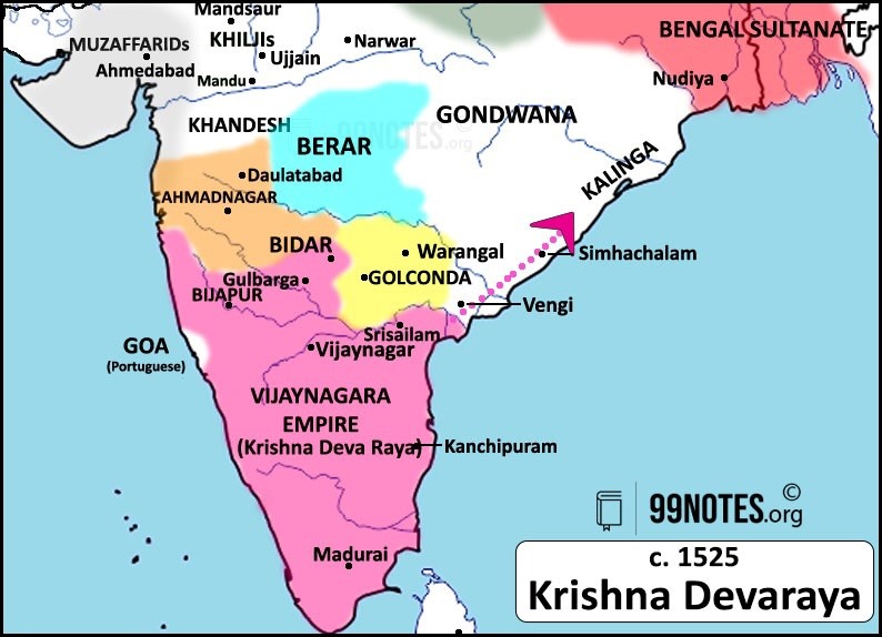 Map Of Vijayanagara Empire During Krishna Devaraya