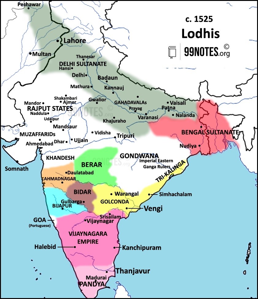 Map Of Delhi Sultanate Under Lodhi Dynasty