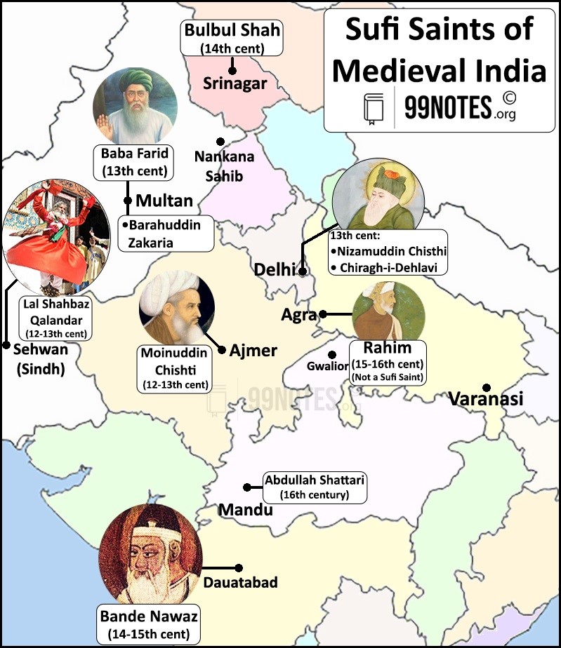 Sufi Saints Of Medieval India Map 