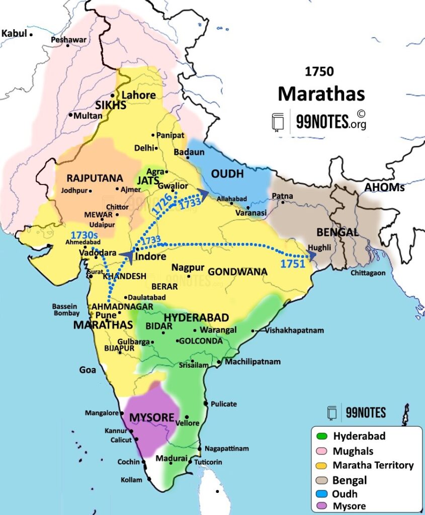 Maratha Empire Map In 1750