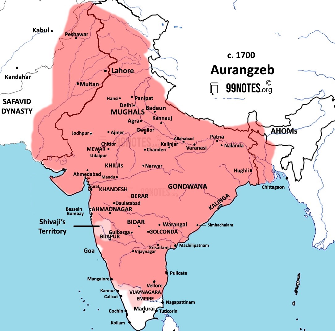 Mughal Empire Map During Aurangzeb- Mughal Empire Notes For Upsc