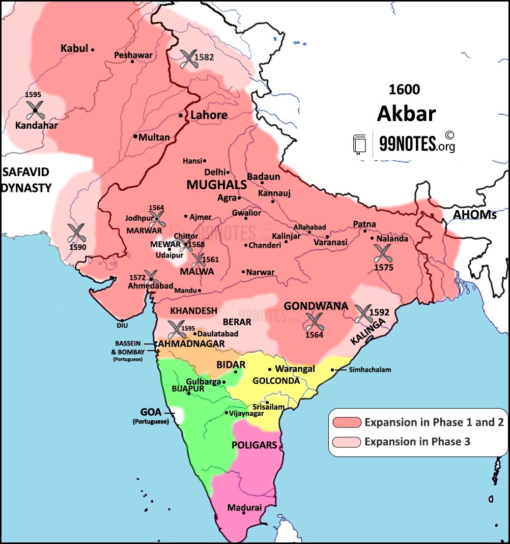 Mughal Empire Map During Akbar Reign- Upsc Notes
