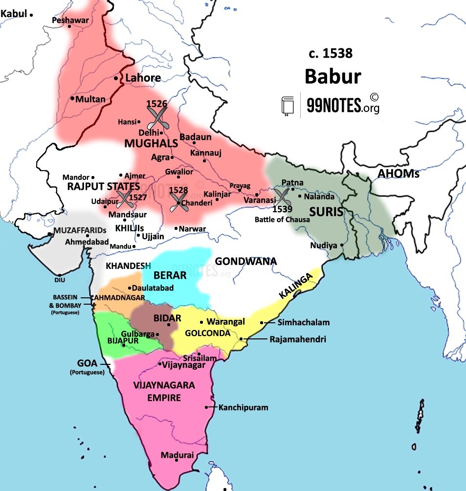 Mughal Empire Map During Babur- Upsc Notes